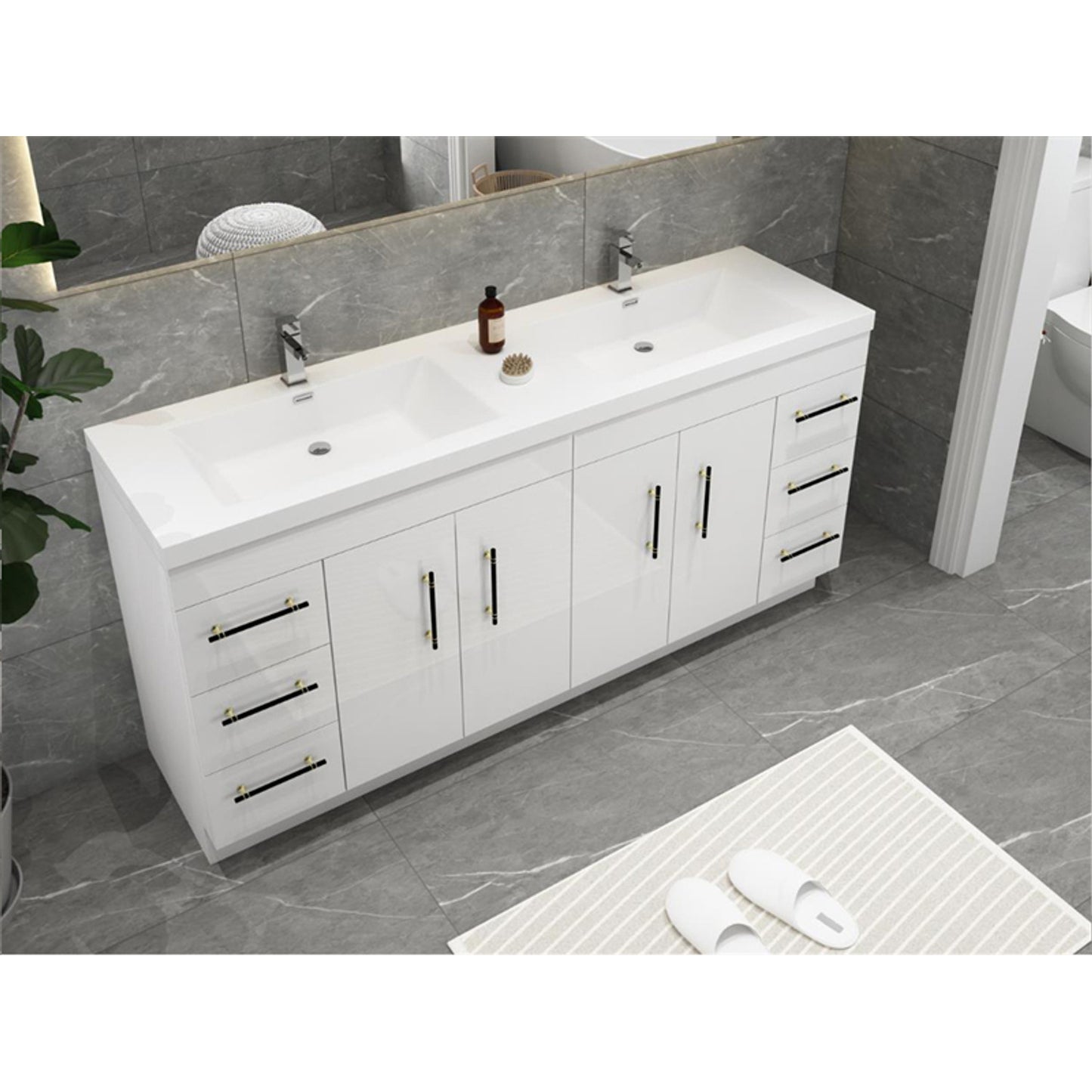 Elsa 72" Freestanding Bathroom Vanity with Reinforced Acrylic Integrated Sink Top