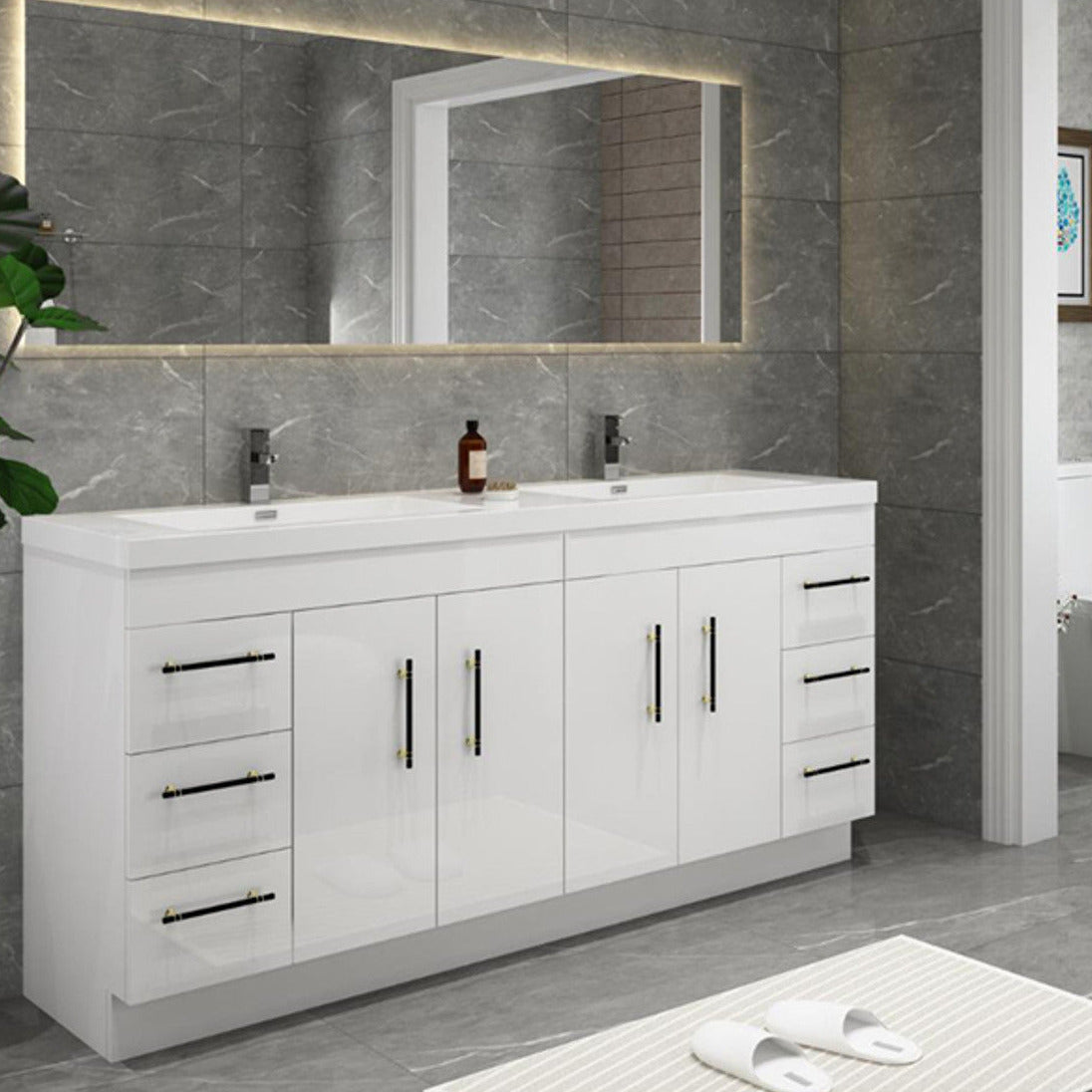 Elsa 72" Freestanding Bathroom Vanity with Reinforced Acrylic Integrated Sink Top