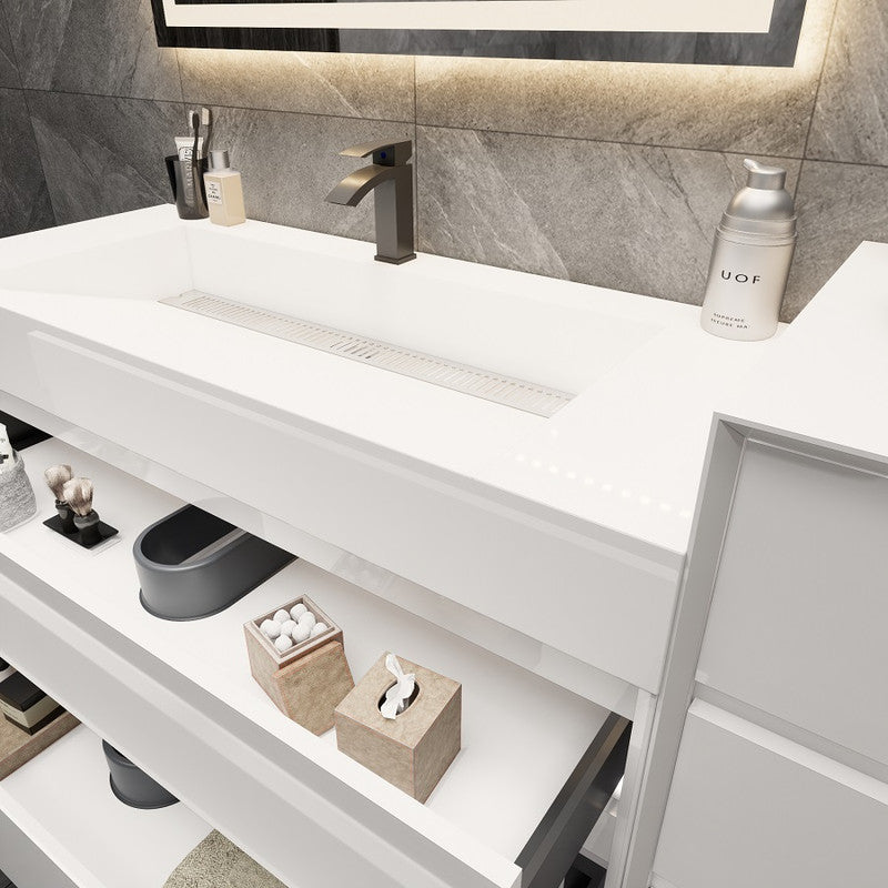 Max 68" Wall Mounted Bathroom Vanity with Reinforced Acrylic Integrated Sink Top and Side Linen Cabinet