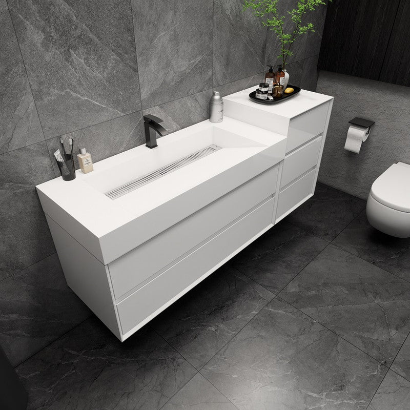 Max 68" Wall Mounted Bathroom Vanity with Reinforced Acrylic Integrated Sink Top and Side Linen Cabinet