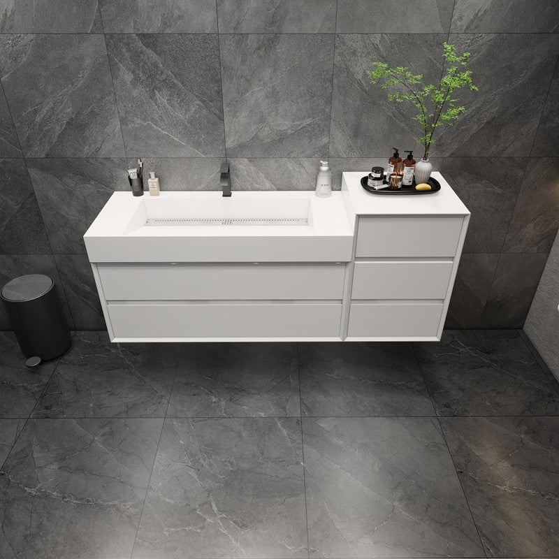 Max 68" Wall Mounted Bathroom Vanity with Reinforced Acrylic Integrated Sink Top and Side Linen Cabinet
