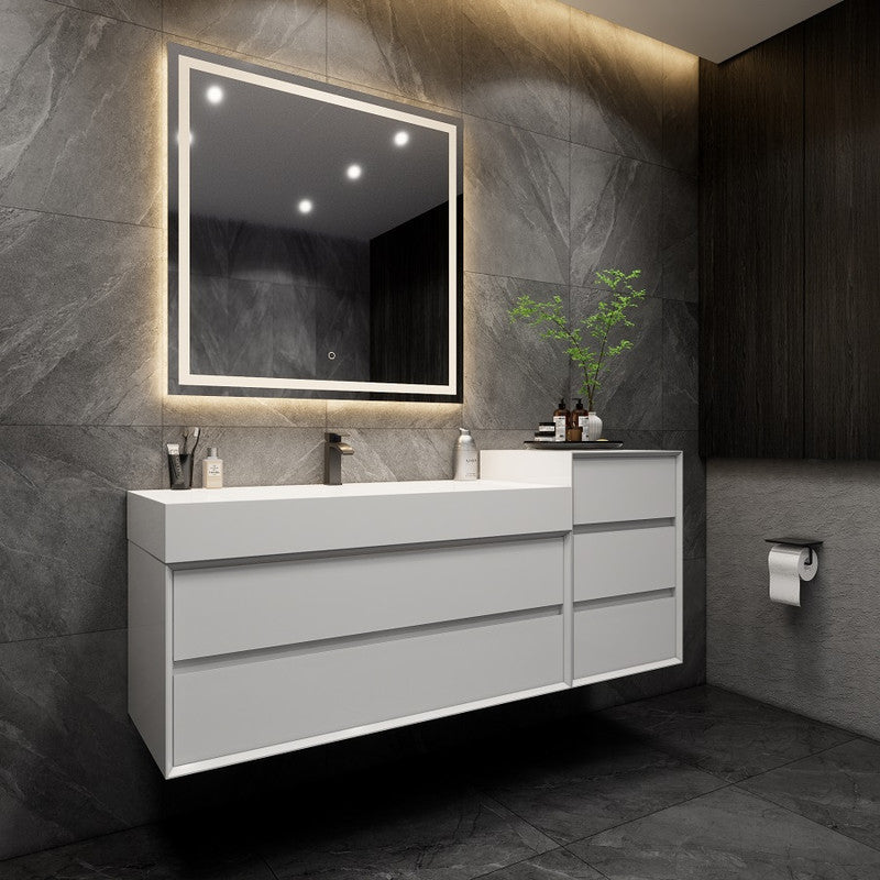 Max 68" Wall Mounted Bathroom Vanity with Reinforced Acrylic Integrated Sink Top and Side Linen Cabinet