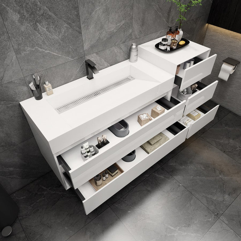 Max 68" Wall Mounted Bathroom Vanity with Reinforced Acrylic Integrated Sink Top and Side Linen Cabinet