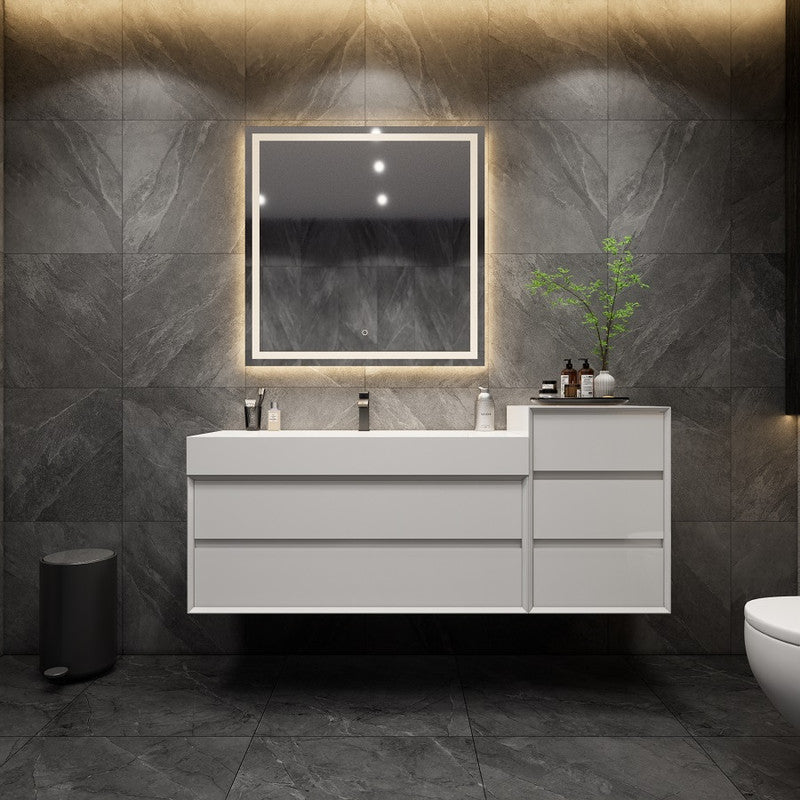 Max 68" Wall Mounted Bathroom Vanity with Reinforced Acrylic Integrated Sink Top and Side Linen Cabinet