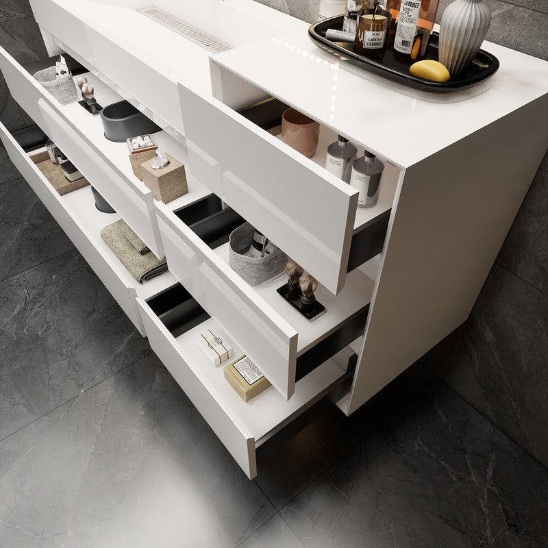 Max 68" Wall Mounted Bathroom Vanity with Reinforced Acrylic Integrated Sink Top and Side Linen Cabinet