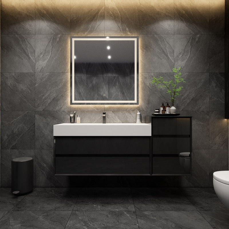 Max 68" Wall Mounted Bathroom Vanity with Reinforced Acrylic Integrated Sink Top and Side Linen Cabinet