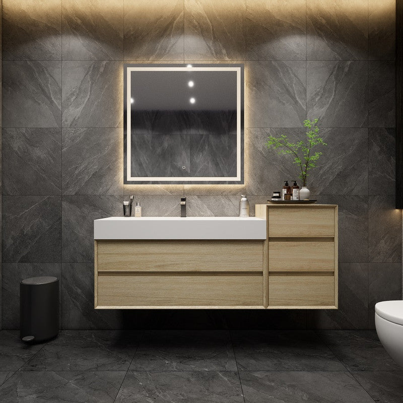 Max 68" Wall Mounted Bathroom Vanity with Reinforced Acrylic Integrated Sink Top and Side Linen Cabinet