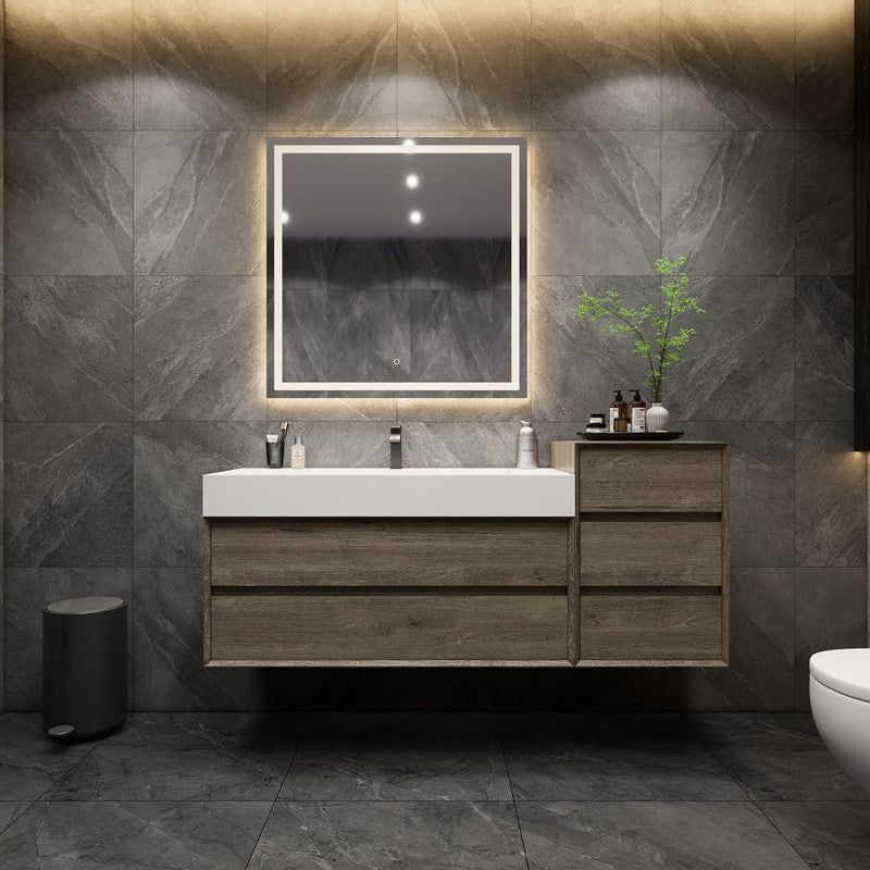 Max 68" Wall Mounted Bathroom Vanity with Reinforced Acrylic Integrated Sink Top and Side Linen Cabinet