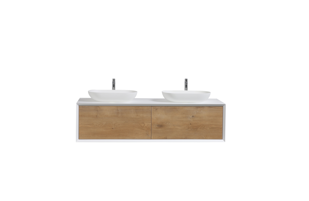 Fiona 63" Wall Mounted Bathroom Vanity with Solid Surface Top and Ceramic Vessel Sinks