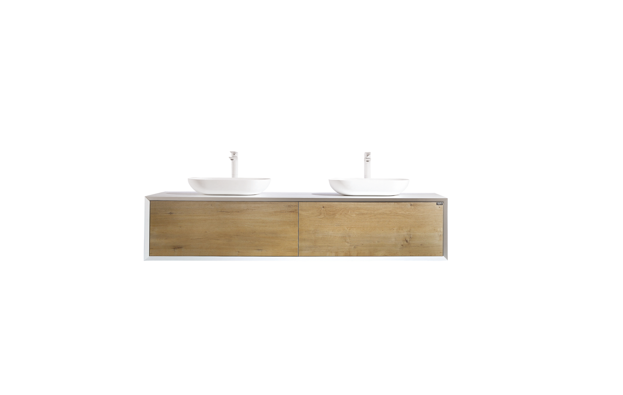 Fiona 72" Wall Mounted Bathroom Vanity with Solid Surface Top and Ceramic Vessel Sinks