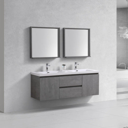 Bohemia Lina 60" Wall Mounted Bathroom Vanity with Reinforced Acrylic Integrated Sink Top