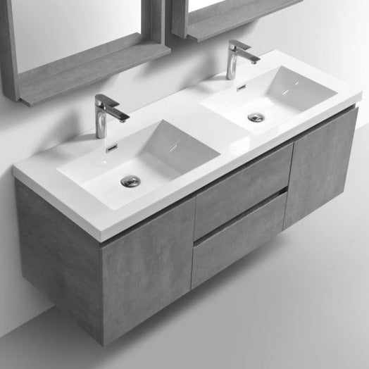 Bohemia Lina 60" Wall Mounted Bathroom Vanity with Reinforced Acrylic Integrated Sink Top