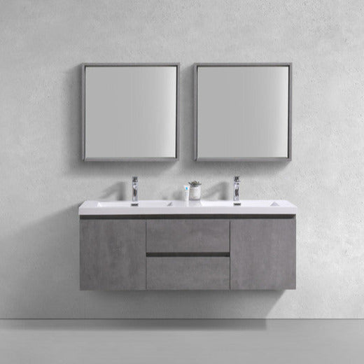 Bohemia Lina 60" Wall Mounted Bathroom Vanity with Reinforced Acrylic Integrated Sink Top