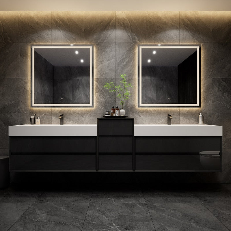 Max 92" Wall Mounted Bathroom Vanity with Reinforced Acrylic Integrated Sink Top and Center Linen Cabinet