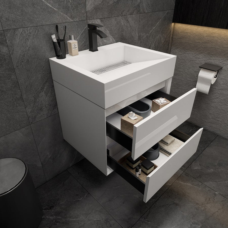 Max 24" Wall Mounted Bathroom Vanity with Reinforced Acrylic Integrated Sink Top