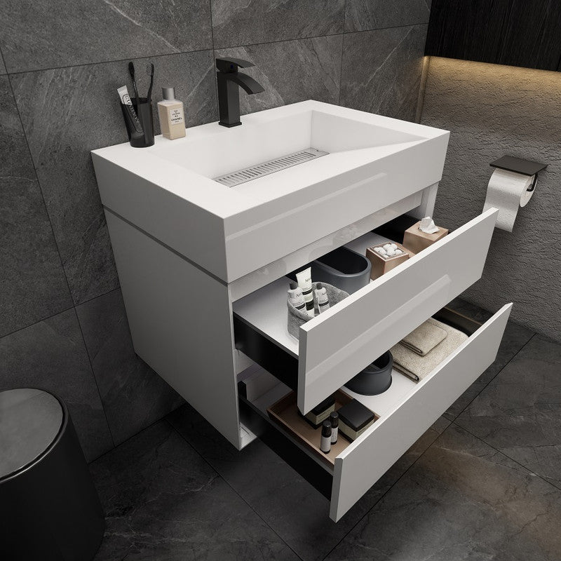 Max 30" Wall Mounted Bathroom Vanity with Reinforced Acrylic Integrated Sink Top