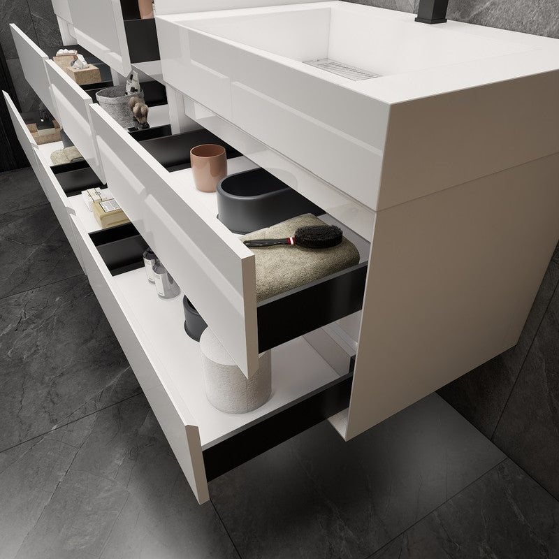 Max 68" Wall Mounted Bathroom Vanity with Reinforced Acrylic Integrated Sink Top and Center Linen Cabinet