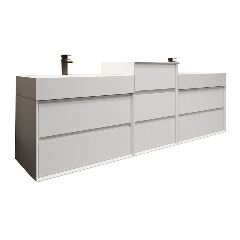 Max 68" Wall Mounted Bathroom Vanity with Reinforced Acrylic Integrated Sink Top and Center Linen Cabinet