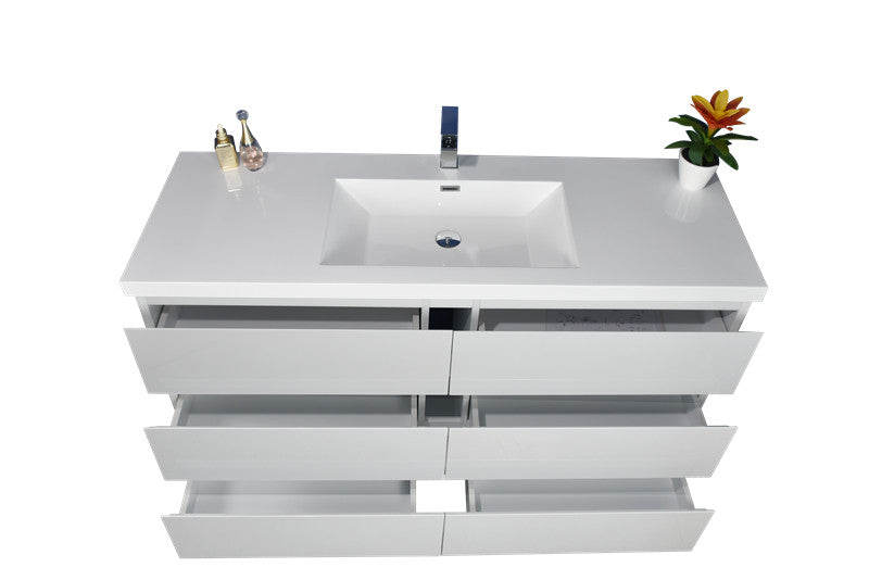 Angeles 60" Freestanding Bathroom Vanity with Reinforced Acrylic Integrated Sink Top