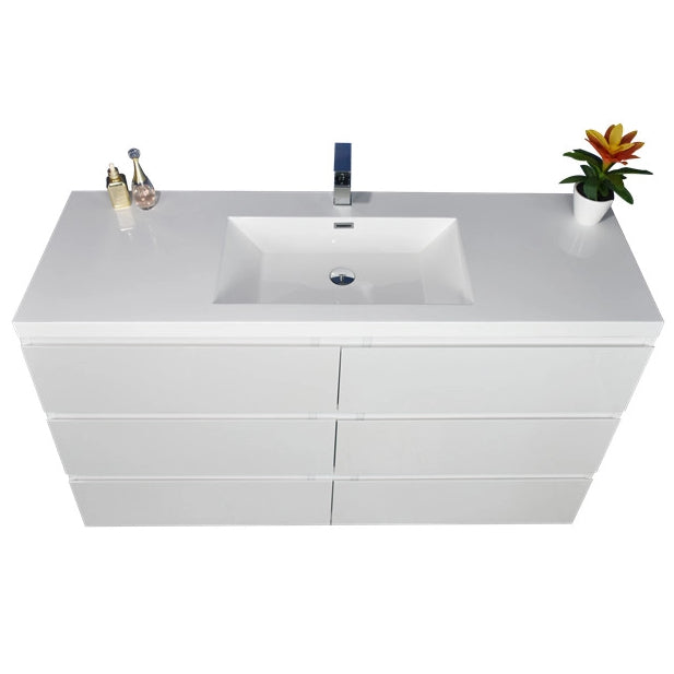 Angeles 60" Freestanding Bathroom Vanity with Reinforced Acrylic Integrated Sink Top