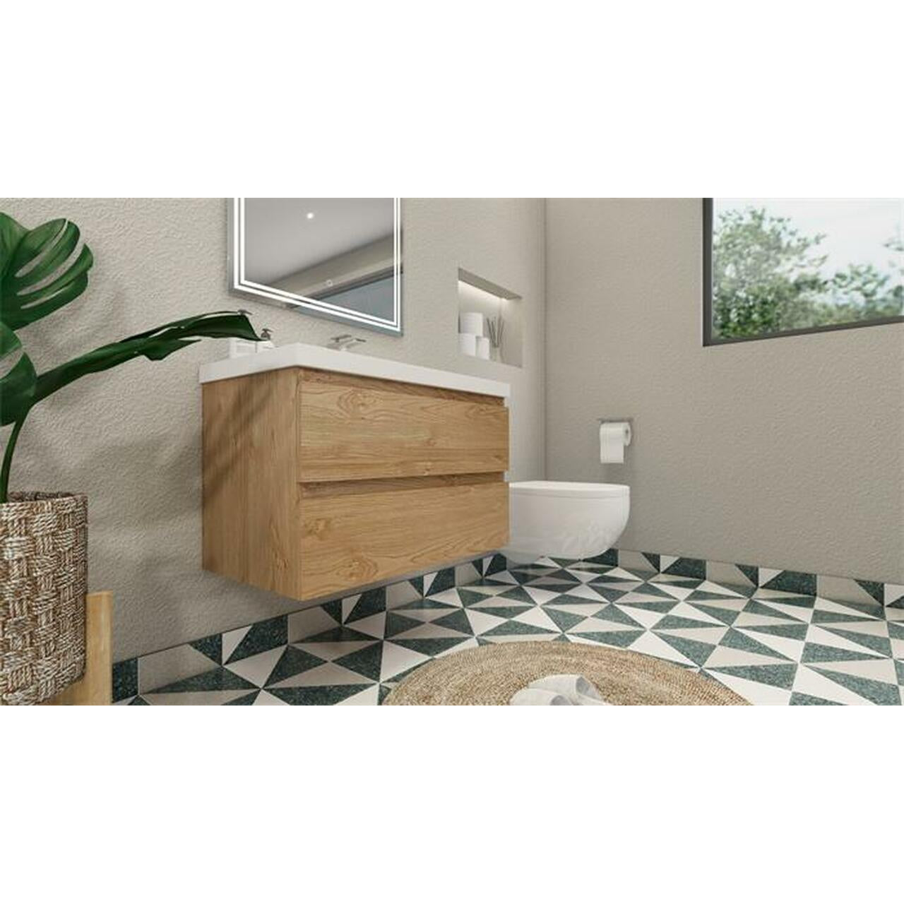 Bohemia Lina 36" Wall Mounted Bathroom Vanity with Reinforced Acrylic Integrated Sink Top