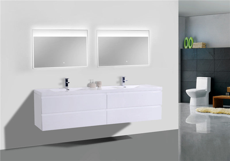 Bohemia Lina 72" Wall Mounted Bathroom Vanity with Reinforced Acrylic Integrated Sink Top