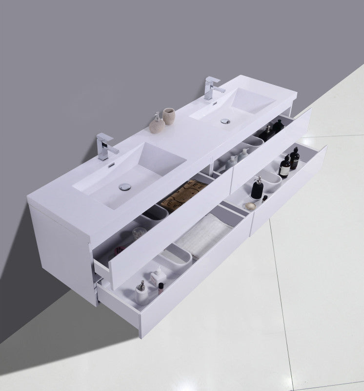 Bohemia Lina 72" Wall Mounted Bathroom Vanity with Reinforced Acrylic Integrated Sink Top