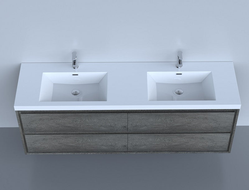 Sage 72" Wall Mounted Bathroom Vanity with Reinforced Acrylic Integrated Sink Top