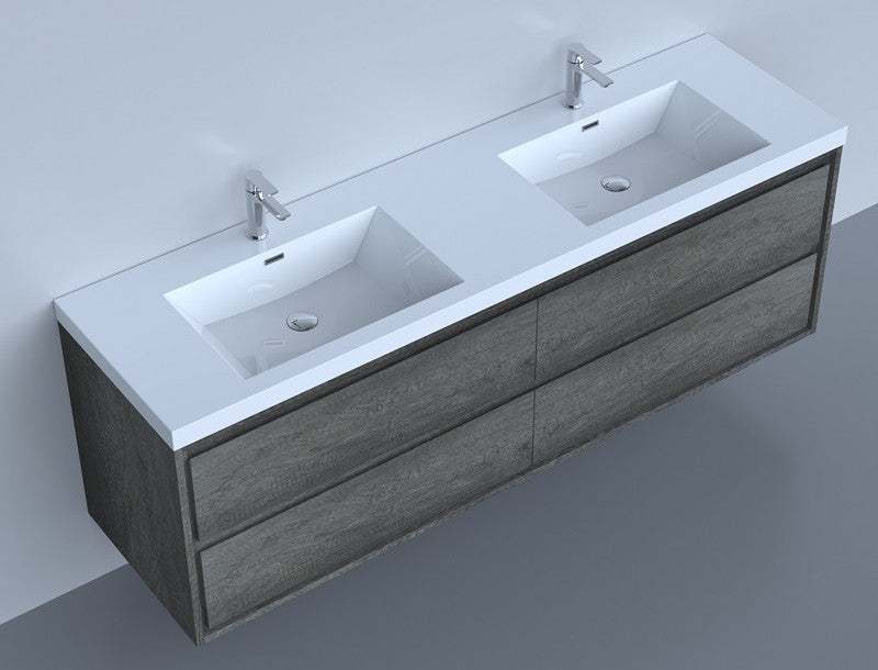 Sage 72" Wall Mounted Bathroom Vanity with Reinforced Acrylic Integrated Sink Top