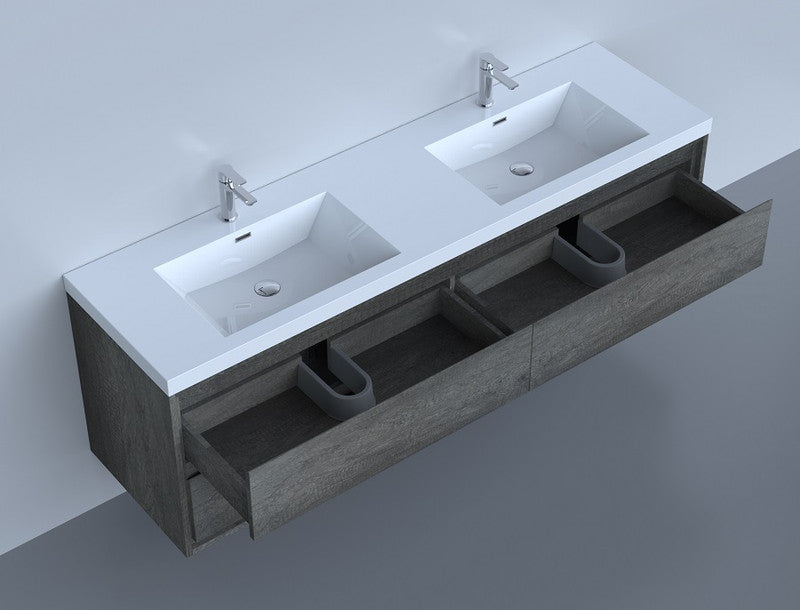 Sage 72" Wall Mounted Bathroom Vanity with Reinforced Acrylic Integrated Sink Top