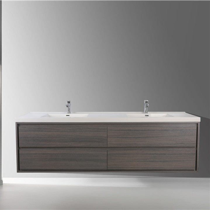 Sage 84" Wall Mounted Bathroom Vanity with Reinforced Acrylic Integrated Sink Top