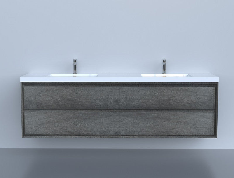 Sage 84" Wall Mounted Bathroom Vanity with Reinforced Acrylic Integrated Sink Top