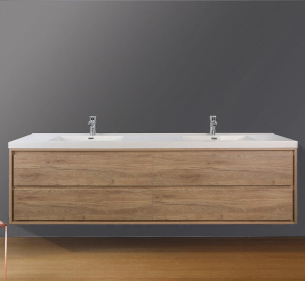 Sage 84" Wall Mounted Bathroom Vanity with Reinforced Acrylic Integrated Sink Top