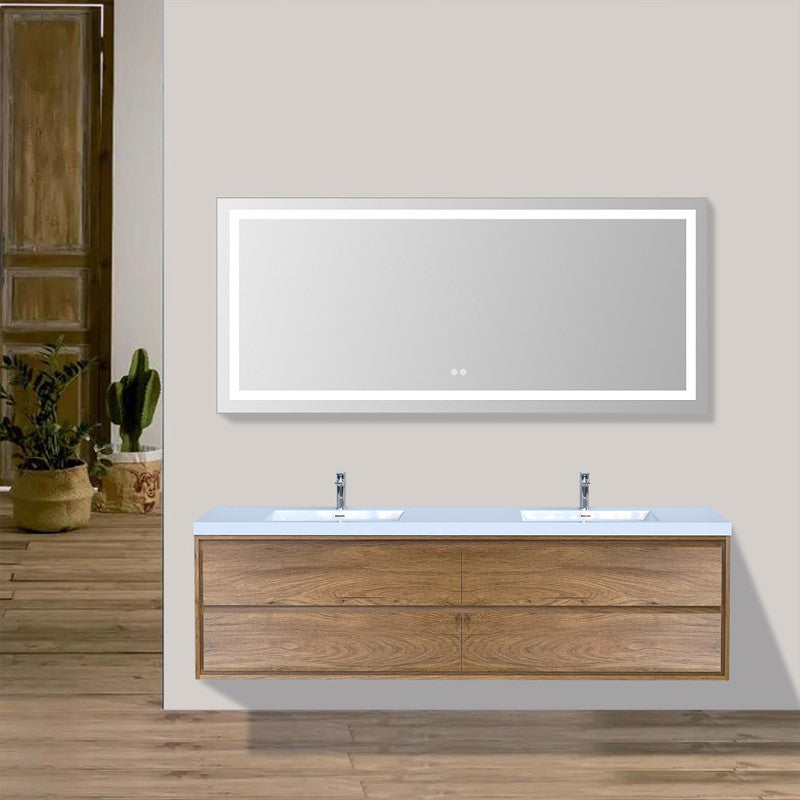 Sage 84" Wall Mounted Bathroom Vanity with Reinforced Acrylic Integrated Sink Top