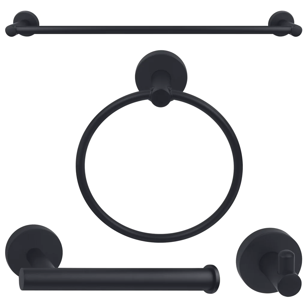 Luna Modern 4-Piece Bathroom Hardware Accessory Set With 24" Towel Bar