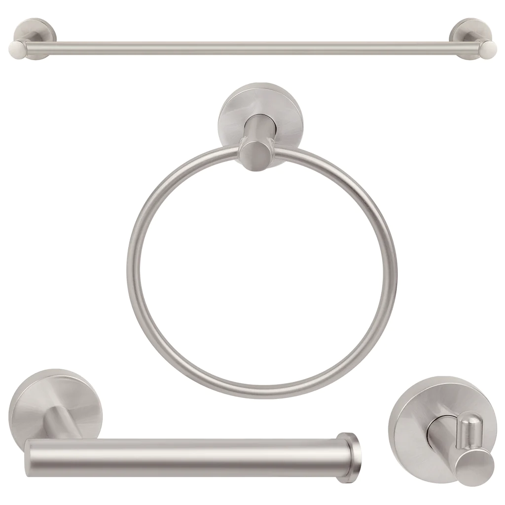 Luna Modern 4-Piece Bathroom Hardware Accessory Set With 24" Towel Bar