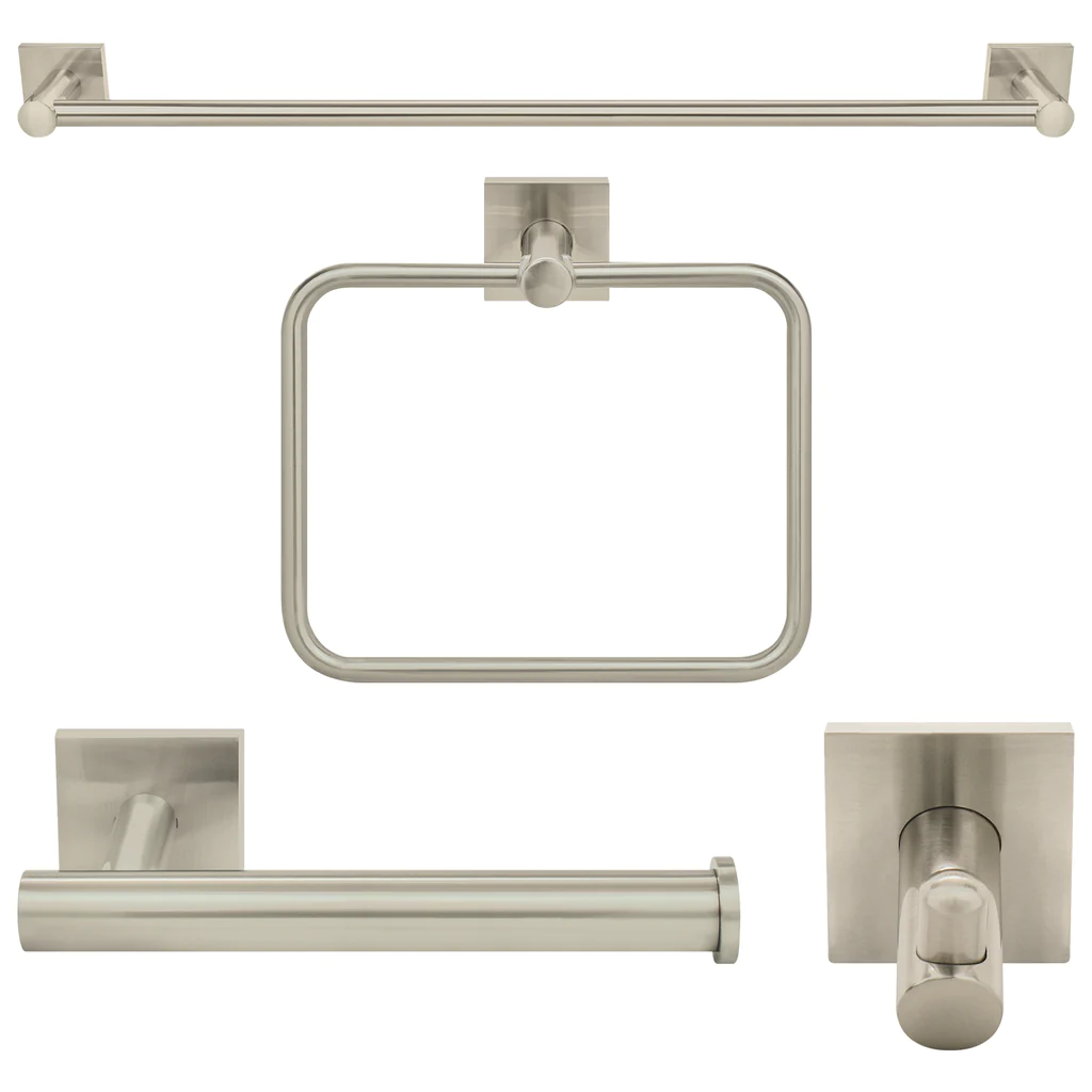 Senna Modern Square 4-Piece Bathroom Hardware Accessory Set With 24" Towel Bar