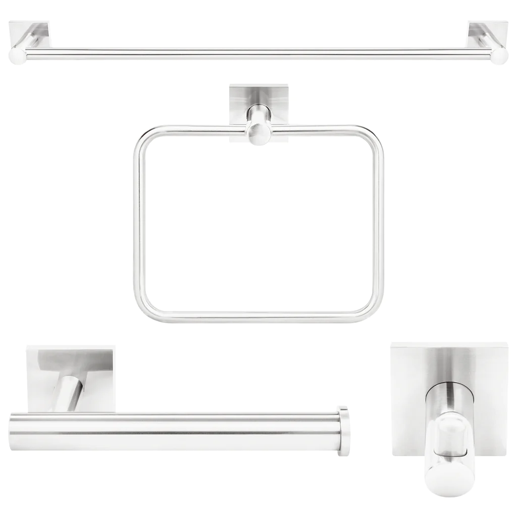 Senna Modern Square 4-Piece Bathroom Hardware Accessory Set With 24" Towel Bar