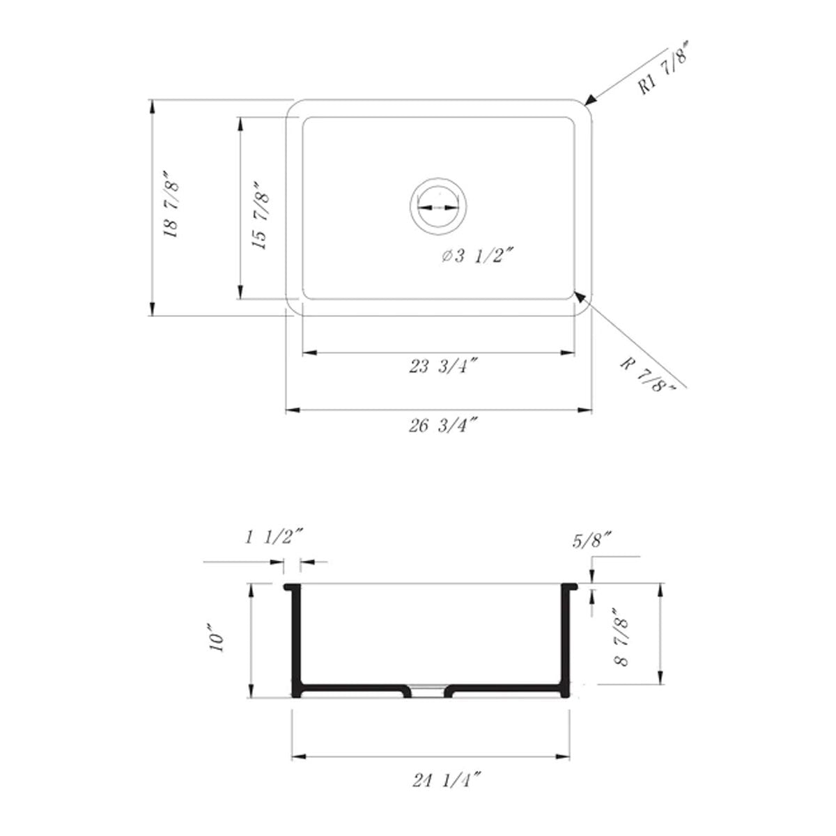 Mose 27" Fireclay Undermount Kitchen Sink