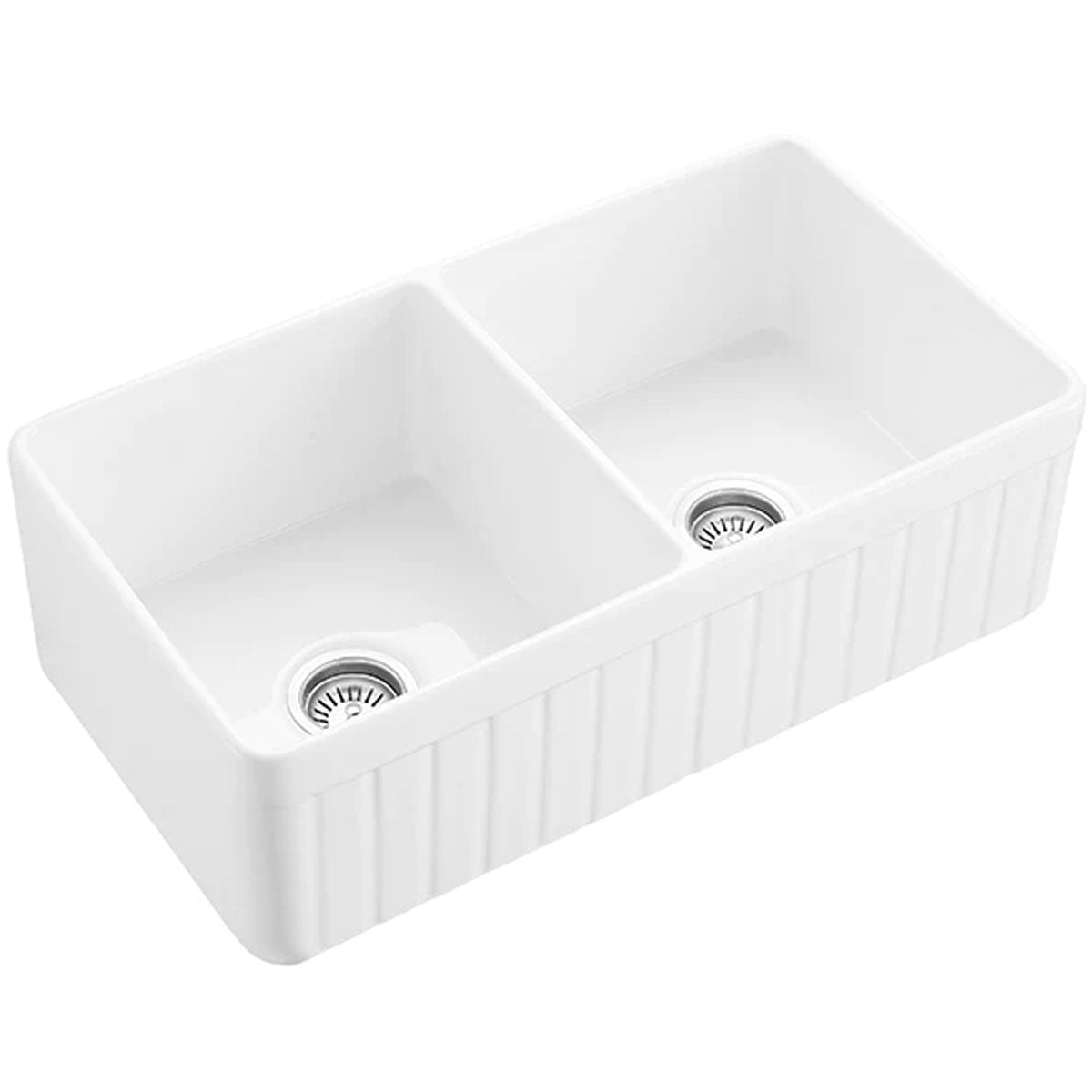 Valdez 33" Fireclay Fluted Apron / Farmhouse Double Basin Kitchen Sink