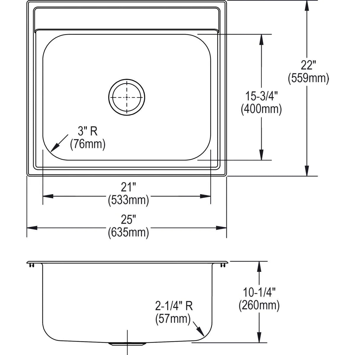 Joan 25" Stainless Steel Top Mount Kitchen Sink