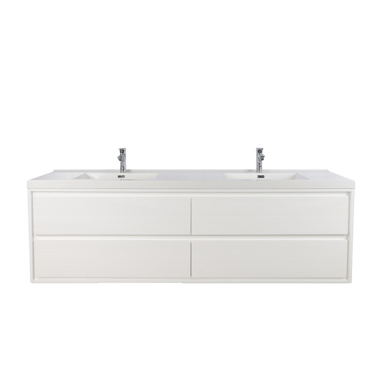 Sage 84" Wall Mounted Bathroom Vanity with Reinforced Acrylic Integrated Sink Top