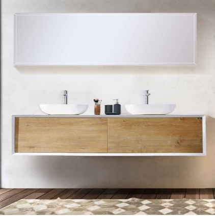 Fiona 63" Wall Mounted Bathroom Vanity with Solid Surface Top and Ceramic Vessel Sinks