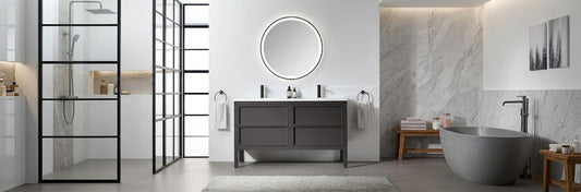 A 36-inch freestanding bathroom vanity featuring a white quartz countertop and a vitreous china undermount sink