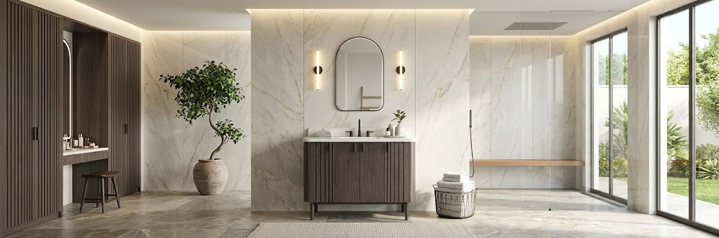 A sleek, ADA-compliant commercial vanity featuring drawer-forward storage to keep business restroom countertops clean and clutter-free.