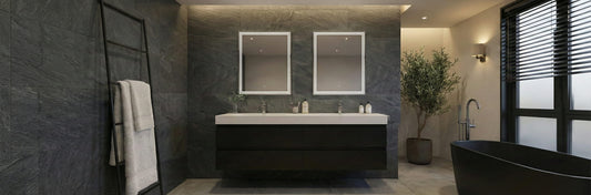 Fortune 84 inch double sink wall mounted bathroom vanity with two reinforced acrylic integrated sink tops
