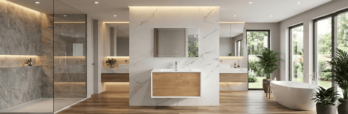 Frula 30-inch wall-mounted bathroom vanity with integrated sink top, ideal for staff and guest bathrooms with limited space.