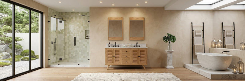 Harper 60-inch freestanding bathroom vanity featuring a Carrara white natural marble top and two vitreous china undermount sinks.