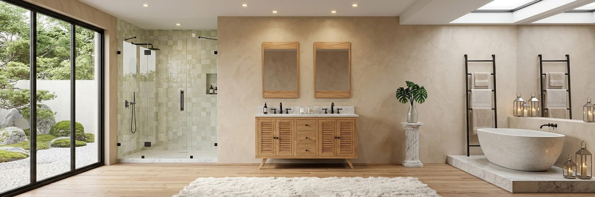 Harper 60-inch freestanding bathroom vanity featuring a Carrara white natural marble top and two vitreous china undermount sinks.