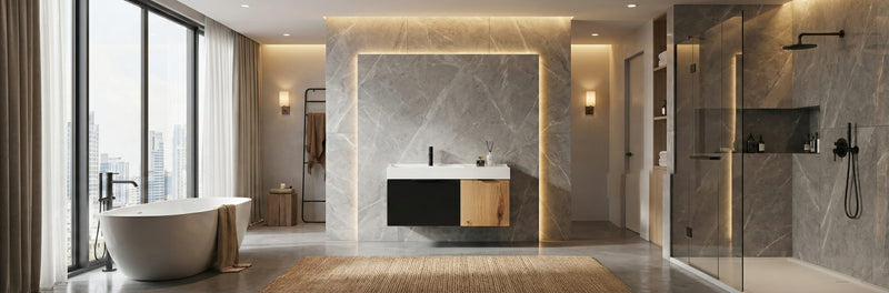 Lugano 42-inch wall-mounted bathroom vanity with a white integrated sink top, perfect for maximizing floor space in small bathrooms.